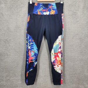 Athleta Medium Floral Print Navy Leggings‎ High Waisted Athletic Workout Pants